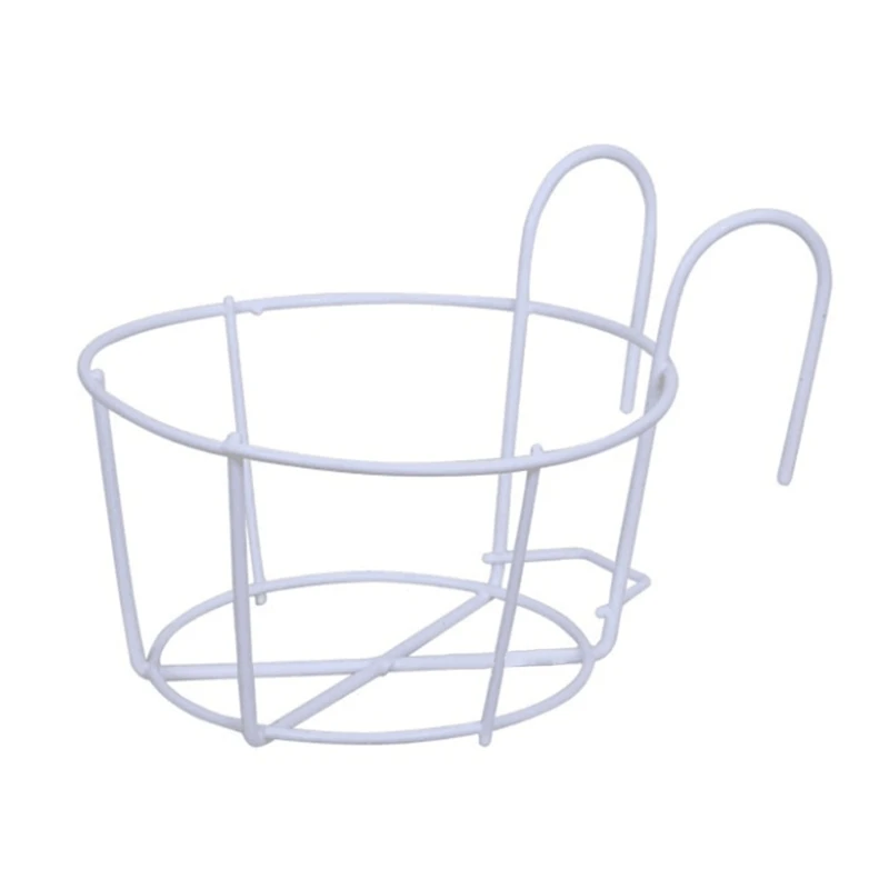 

Balcony Round Flower Pot Basket Iron Railing Fence Hanging Potted Plant Holder