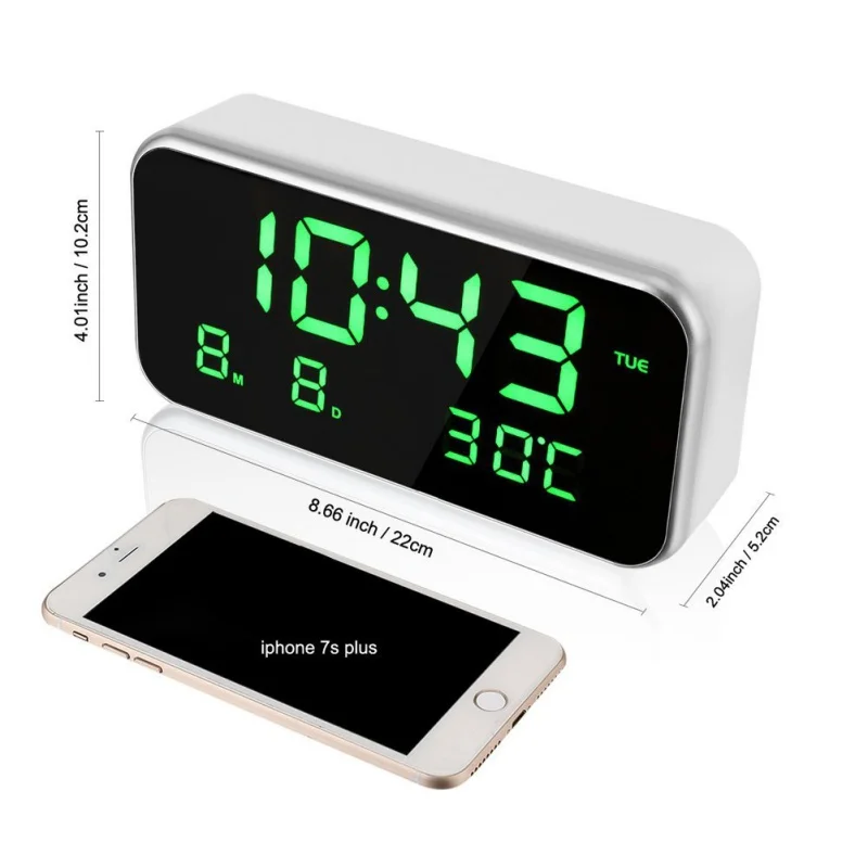 

LED Alarm Clock Multifunction Digital Electronic LED Mirror Clock Temperature Snooze Display Home Decor Mirror Function