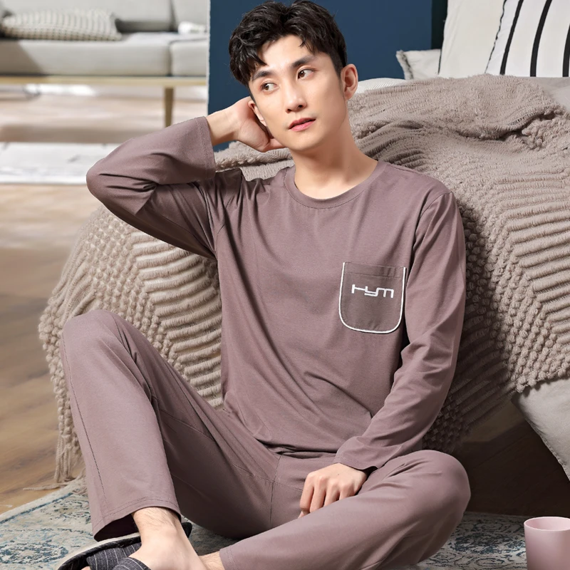 Casual Loose Sleepwear Thin Summer Long Sleeve Bedroom Cotton Comfy Set Plus Size Sleepwear Szata Zestawy Men's Sleep DB60SY