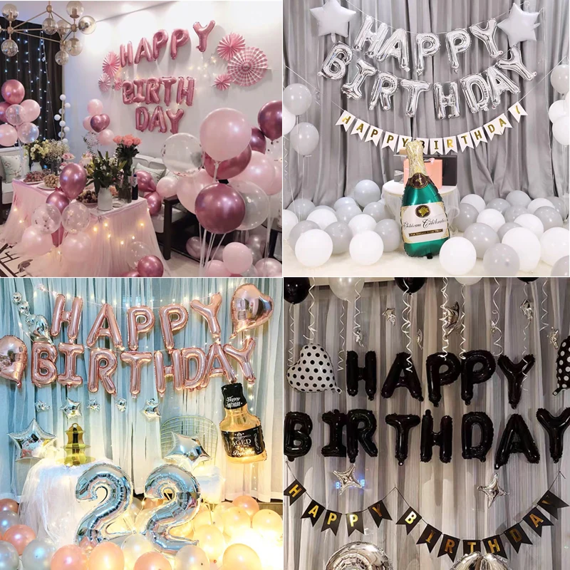 С днем рождения воздушные шары баннер розовое золото 16 дюймов алюминиевая фольга