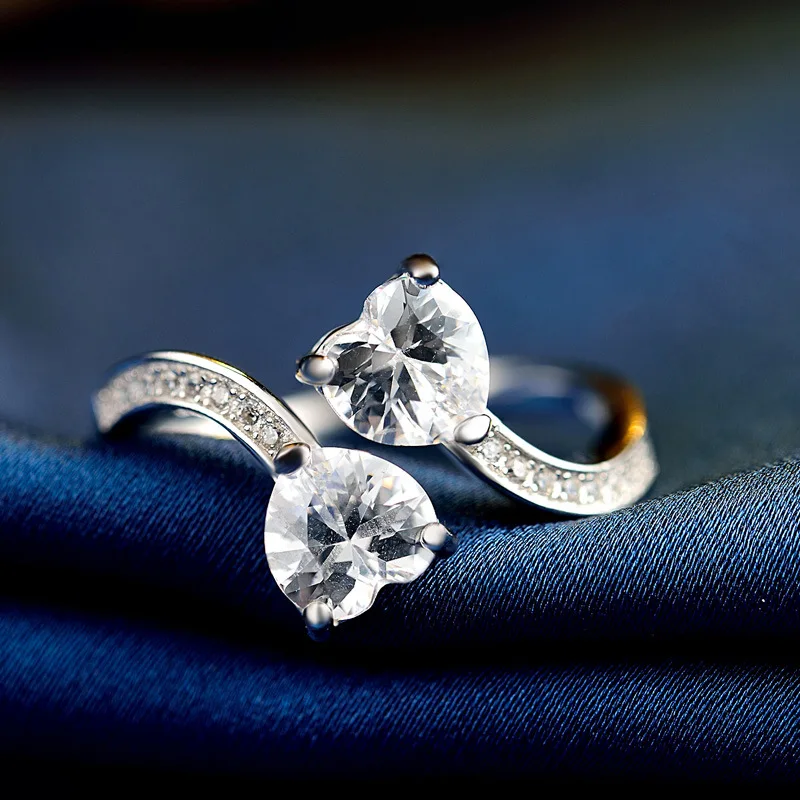 

Hemiston Luxury Antique 100% 925 Sterling Silver Adjustable Double Heart Rings for Women Jewelry Gift