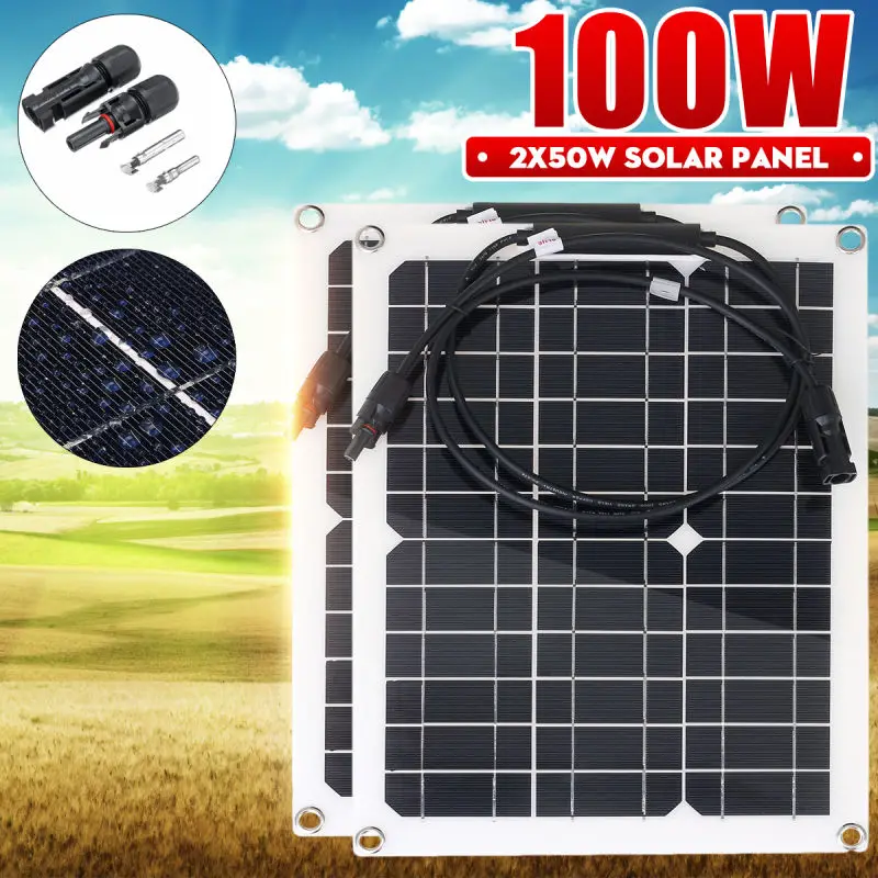 100W/50W Solar Panel 18V USB Monocrystalline Cell Sun Power Module Cable Connector Battery Charger Waterproof for Outdoor | Электроника