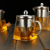 heat resistant glass teapot with infuser stainless steel square tea pot filter milk oolong teaware for kitchen 350550750950ml