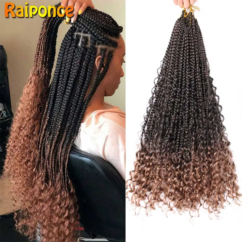 

Box Braids Bohemian With Curly Ends Crochet Hair Ombre Synthetic Hair Extensions Crochet Braids Messy Goddess Braiding Hair