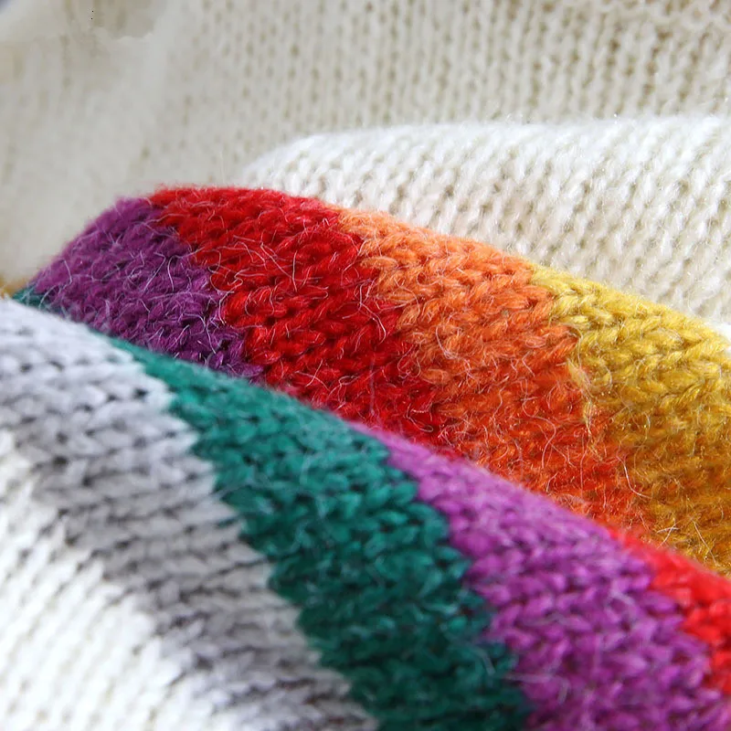 

2020 New Rainbow Striped Sweater Korean Women Clothes Oversized O-neck Long Sleeve Knitted Pullovers Fall Sueter Coat Outwear