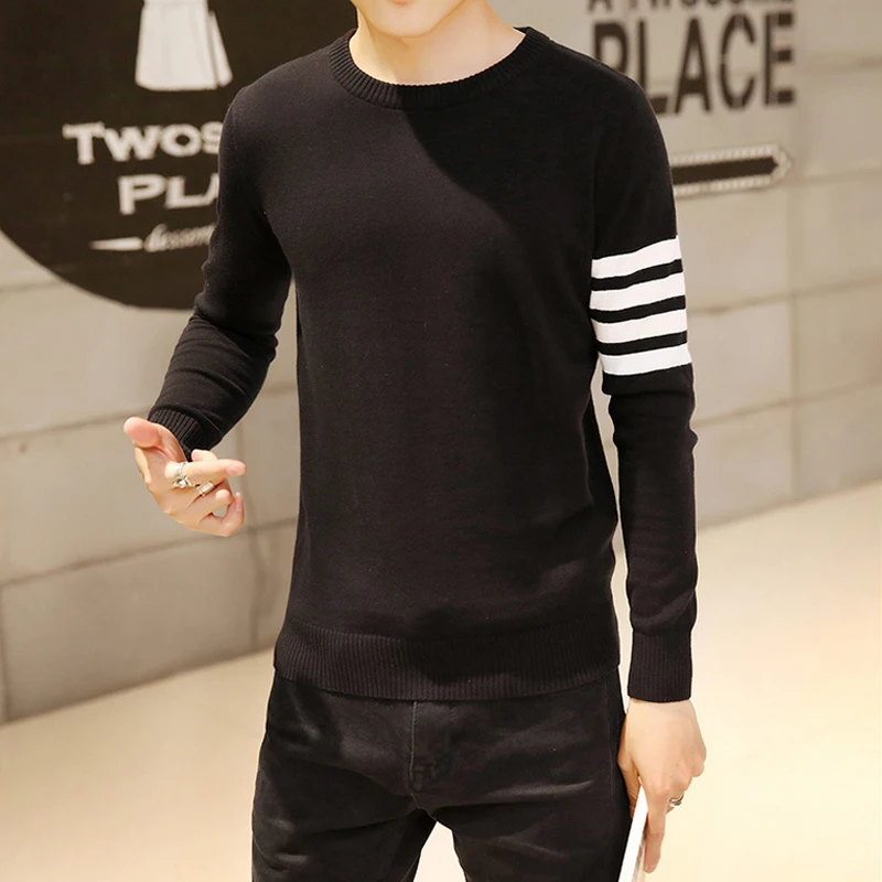 2018 черный полосатый свитер для мужчин Зимняя шерстяная брендовая одежда мужские