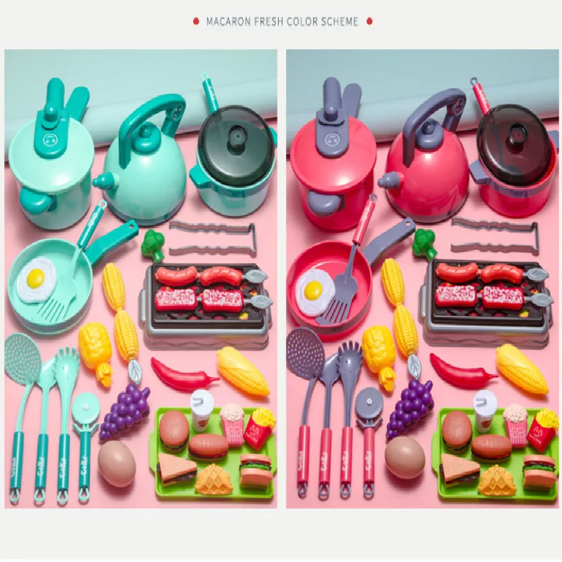 

New Children's Kitchen Play House Simulation Large Sound and Light Kitchenware Cooking Food Cutting Fruit Set Toy for Girls