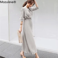 mozuleva 2021 autumn dress women ol elegant long sleeve v neck office lady a line work wear pleated dresses vestidos plus size