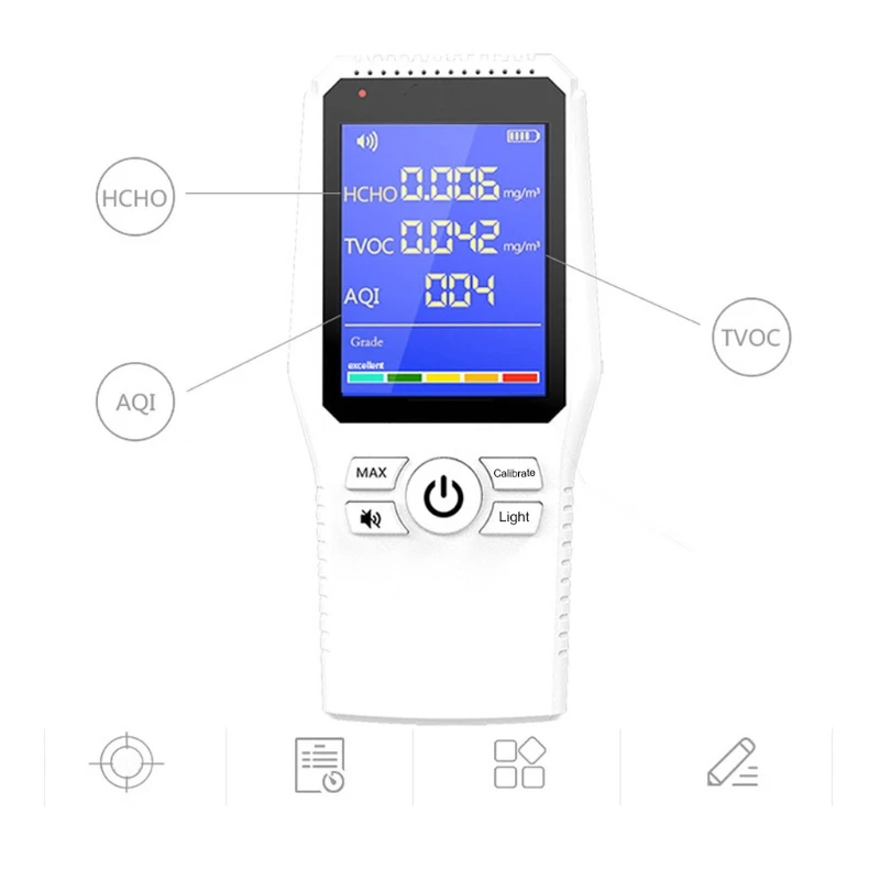 

Handhold Air Quality Monitor with Colorful LCD Screen Battery HCHO TVOC AQI Test Detect & Test Indoor Pollution