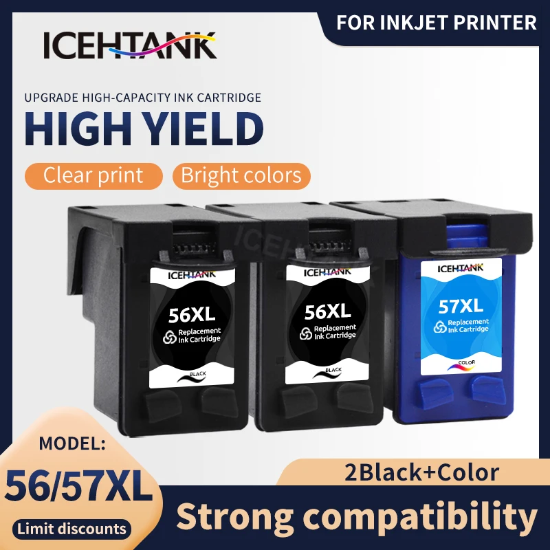 

Icehtank for HP 56 57 56XL 57XL Ink Cartridge Compatible for PSC 4200 1110 1205 1210 1215 1219 1315 1340 1350 2210 2410 Printer