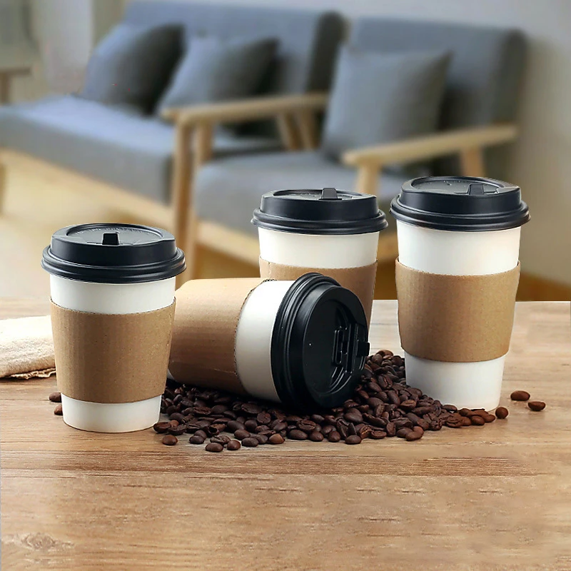 

50pcs/lot Disposable Coffee Cup with Cover Milk Tea Paper Cup Packing Cup Kraft Paper Cup Cover Custom LOGO