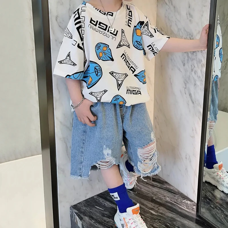 Футболка для мальчиков Ultraman лето 2021 Детские Модные топы Корейская хлопковая