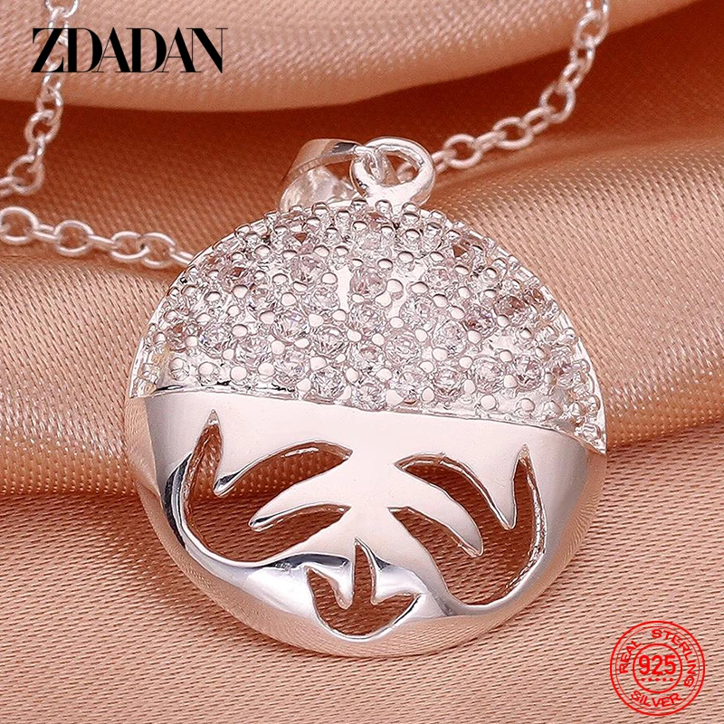 

ZDADAN 925 Sterling Silver Round Pendant Necklaces For Women Fashion Wedding Jewelry Gift