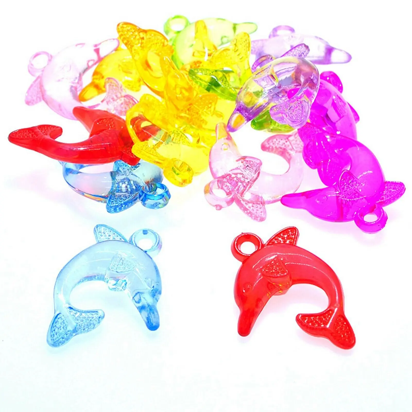 

50 Mixed Color Transparent Acrylic Cute Dolphin Charm Pendants 25mm Kids Craft