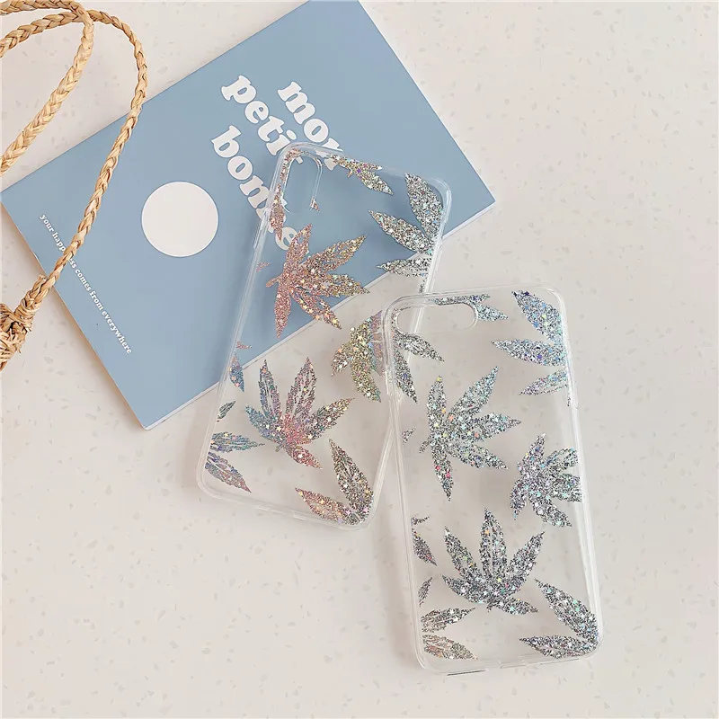 Роскошный чехол для телефона с блестками в виде кленового листа iphone XS Max XR X 6 6s 7 8
