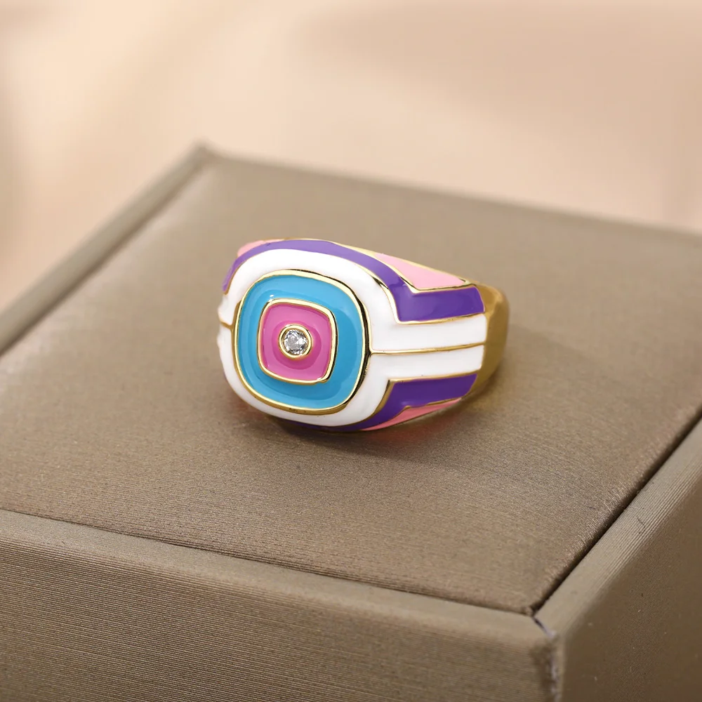 Красочные квадратные эмалевые кольца для женщин геометрические открытые из