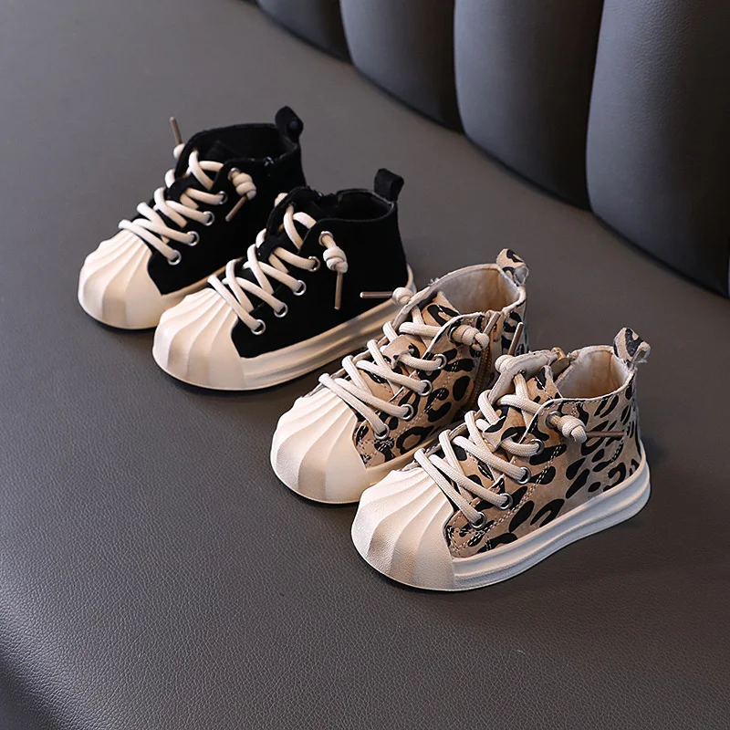 

Autumn And Spring 1-3 Years Baby Girl Soft Soled High-top Children Leopard Casual Shoes Print Toddler Single Shoes For Boy 15-30