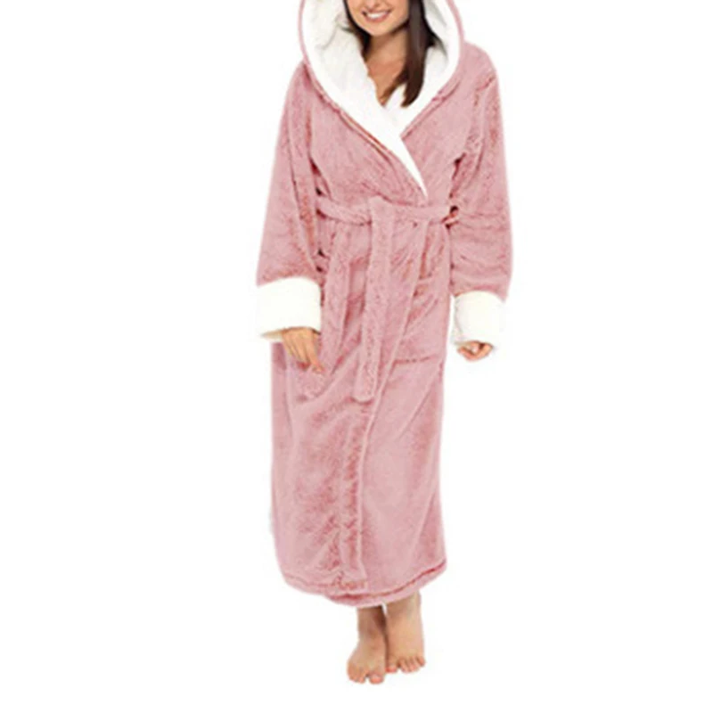 

Night Dress Women Long Bathrobe Cotton Robe Winter Lengthened Plush Shawl Bathrobe Warm Nightgown Long Sleeves 2020 New