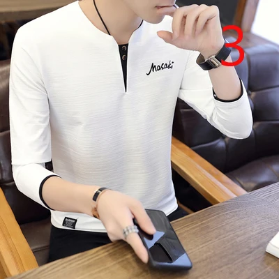 

Autumn thin autumn clothes loose round neck solid color t-shirt men's bottoming shirt