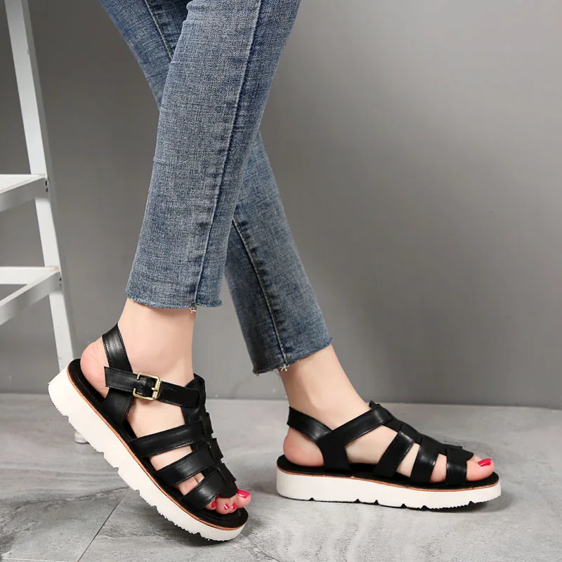 

DRKANOL Women Gladiator Sandals Summer Shoes Peep Toe Flat Sandals Ladies Genuine Leather Lightweight Slingback Casual Sandals
