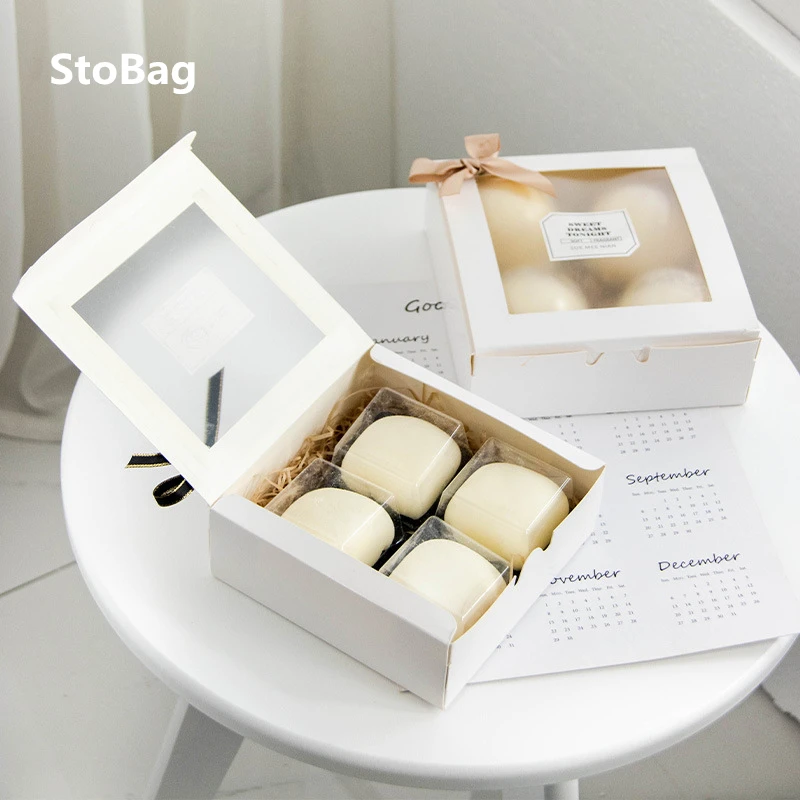 

StoBag 10pcs White Paper Box DIY Handmade Cake Candy Packaging Cookies Wedding Delicious Baking Birthday Gfit Supplies Stickers