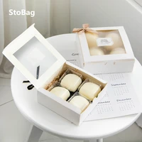 stobag 10pcs white paper box diy handmade cake candy packaging cookies wedding delicious baking birthday gfit supplies stickers