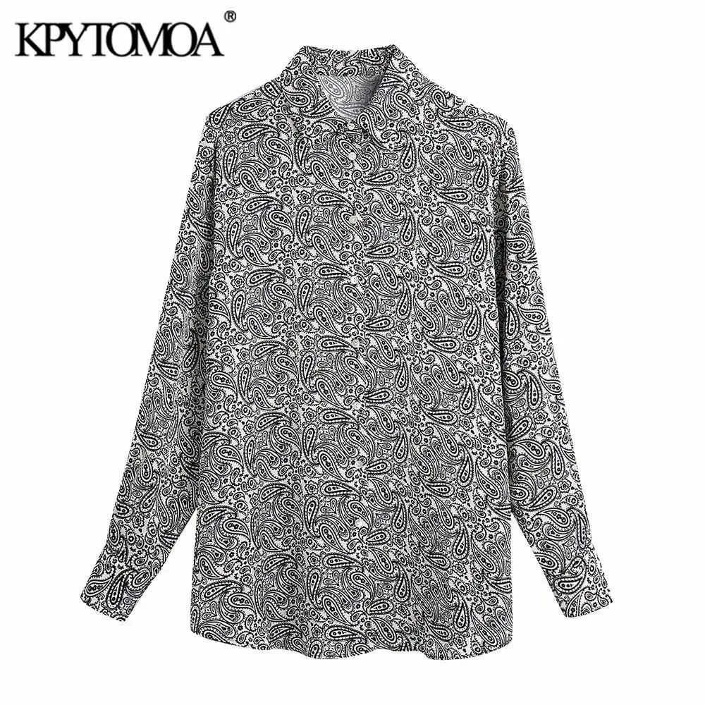 

KPYTOMOA Women 2021 Fashion Paisley Print Loose Blouses Vintage Long Sleeve Button-up Female Shirts Chic Tops