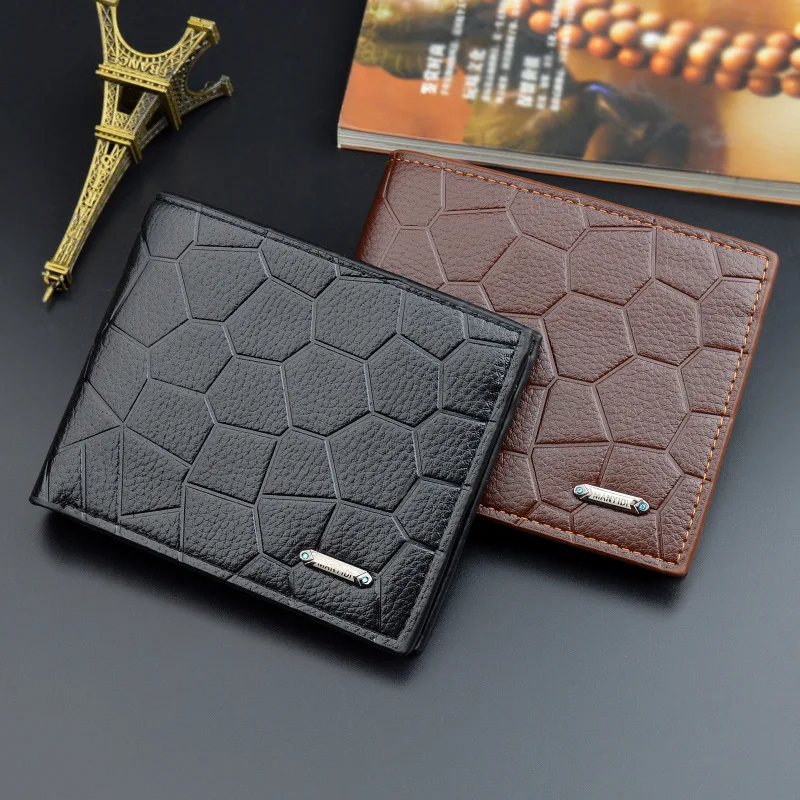 

Men Wallet Male Short Credit Card Holder Fashion Youth Casual Horizontal Embossed Stone Pattern 3 Fold Soft Purse High Capacity