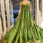 Женское атласное платье-бюстье UZN, зеленое ТРАПЕЦИЕВИДНОЕ ПЛАТЬЕ на бретелях, с оборками, для выпускного вечера, размера плюс