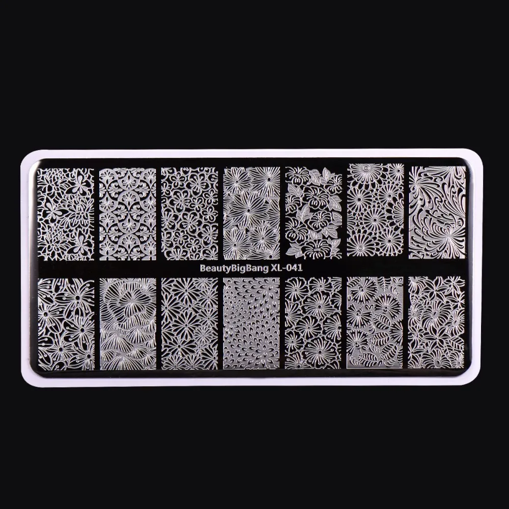 

BeautyBigBang 6*12cm Nail Art Stamp Rectangle Print Flower Floral Image Pattern Plate For Manicure Stencil Nail Stamper