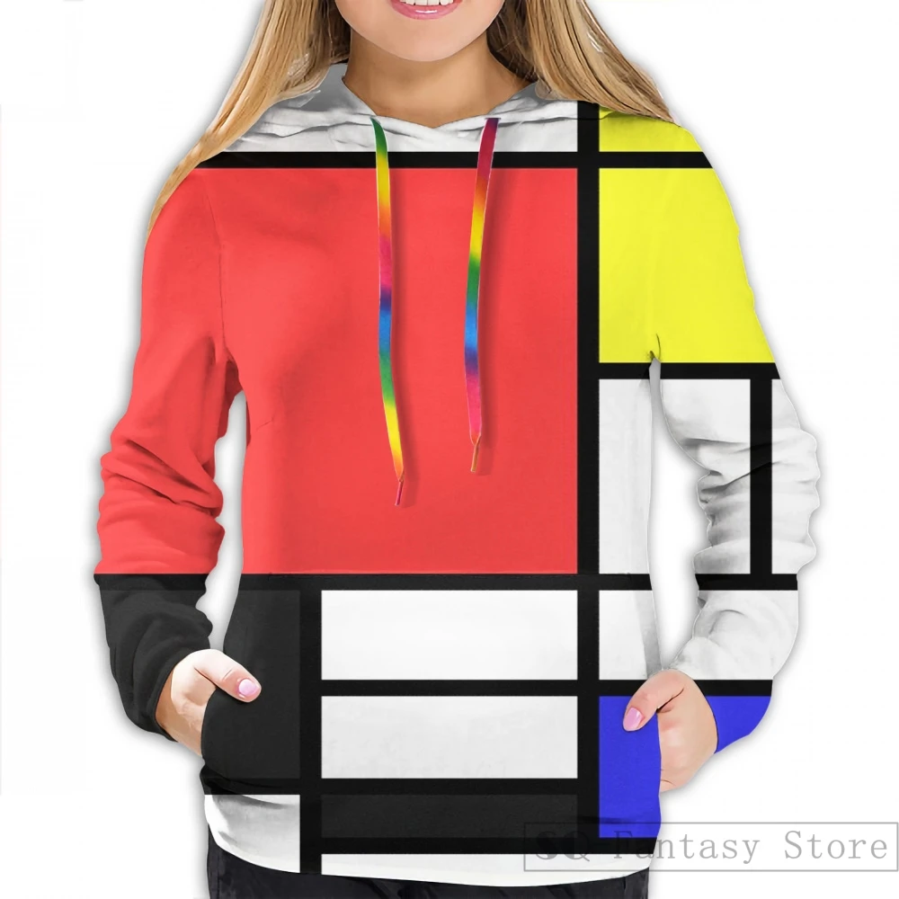 Женские Смешные повседневные толстовки с принтом Mondrian 40592 | Мужская одежда