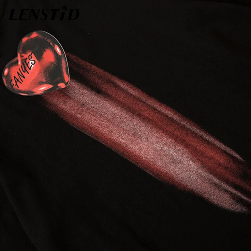 

LENSTID Autumn Men Long Sleeve T-Shirts Hip Hop Chain Heart Letter Print Tshirts 2021 Harajuku Streetwear Casual Cotton Top Tees