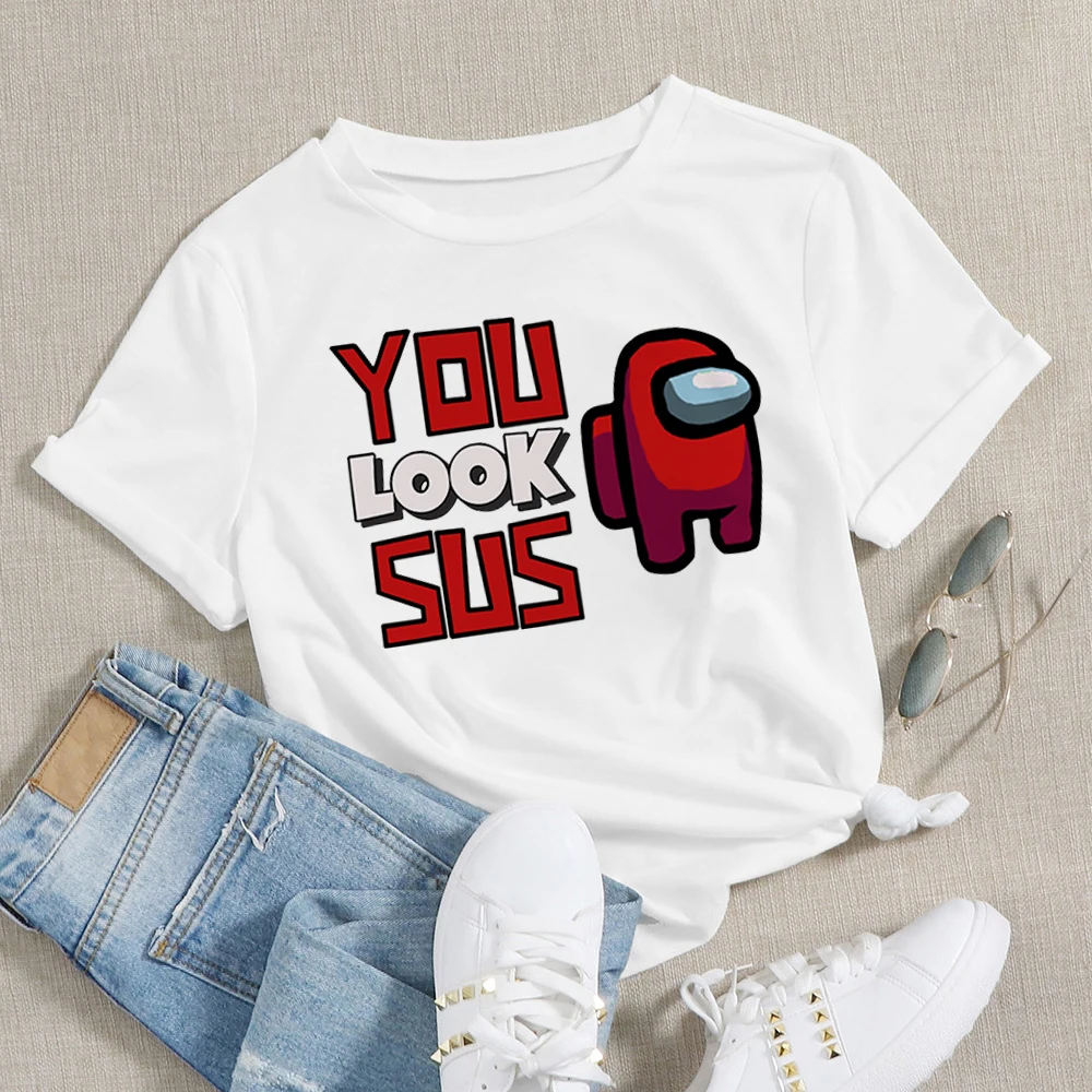 

Fun game between friends Print Personality T-shirts YOU LOOK SUS Letter Loose Oversize O-neck Clothes Harajuku Punk Fashion Tops