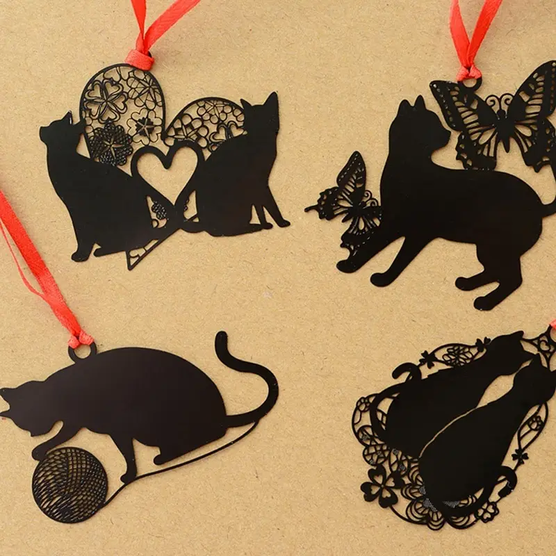 

2pcs Cute Black Cat Bookmark Holder Paper Marker Metal Hollow Bookmark Stationery Supplies Bookmarks For Books