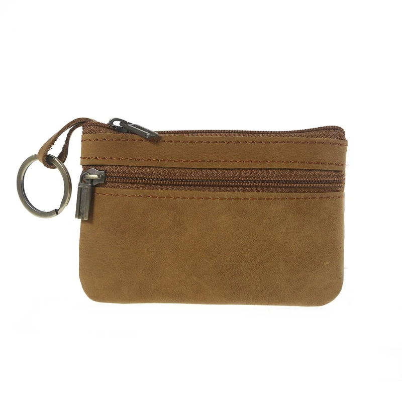 

Vintage Crazy Horse Leather Men's Zipper Purses Coin Purse Cash Change Wallet Key Holder Money Pouch