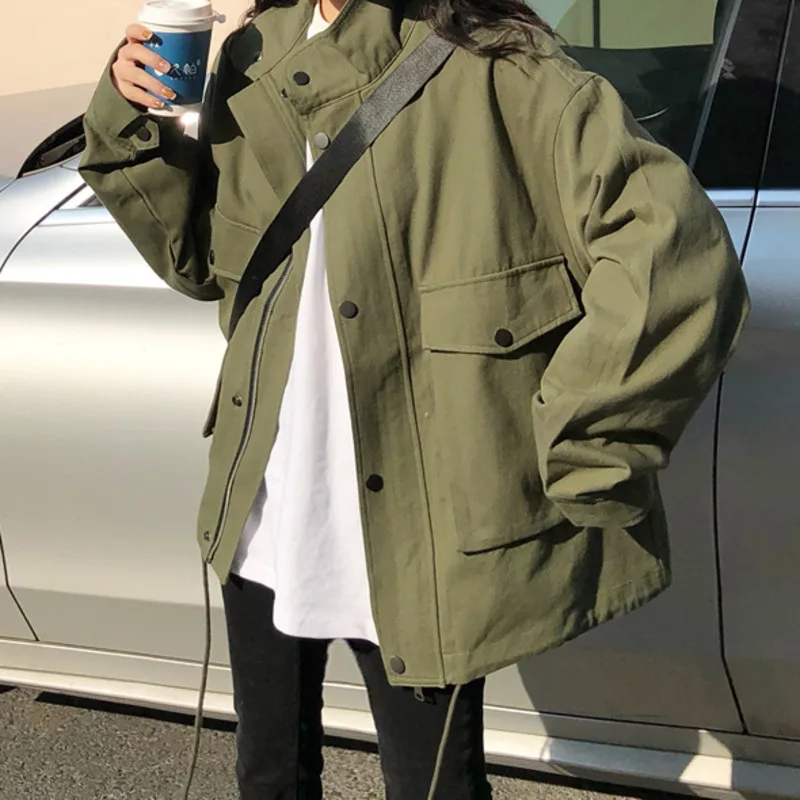 

Military green short windbreaker women's wear spring autumn 2021 new Korean loose design sense small work coat