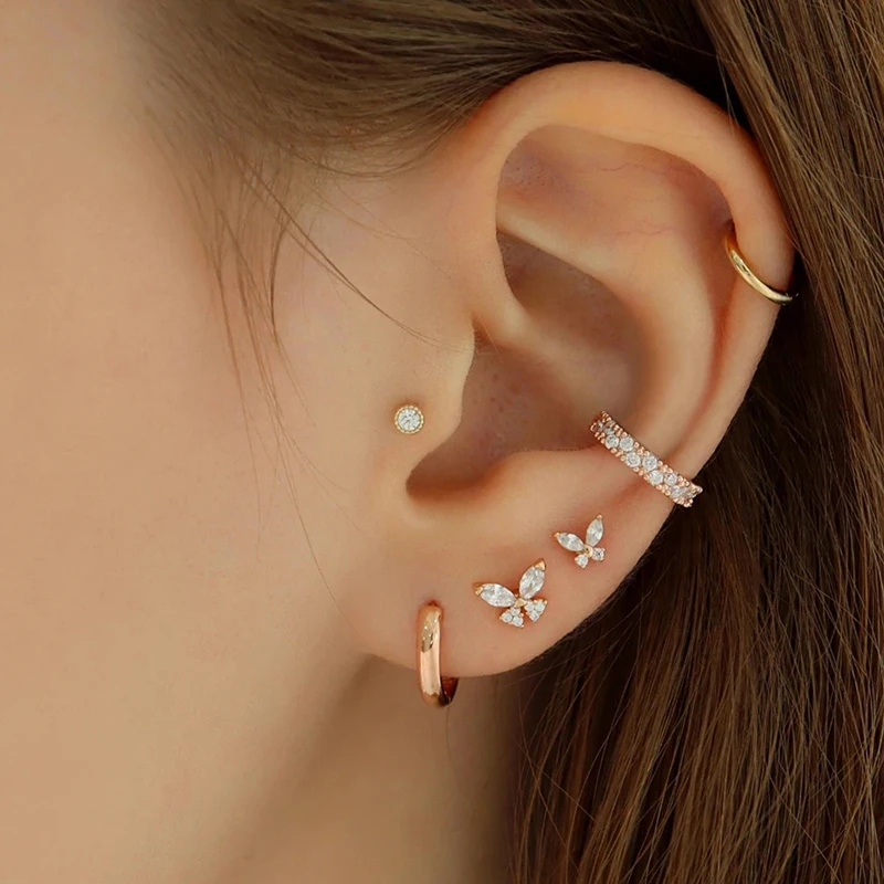 

Aide Cute Butterfly Earring Female 925 Sterling Silver Stud Earrings Spiral Ear Bone Buckle Piercing Earrings for Women Jewelry