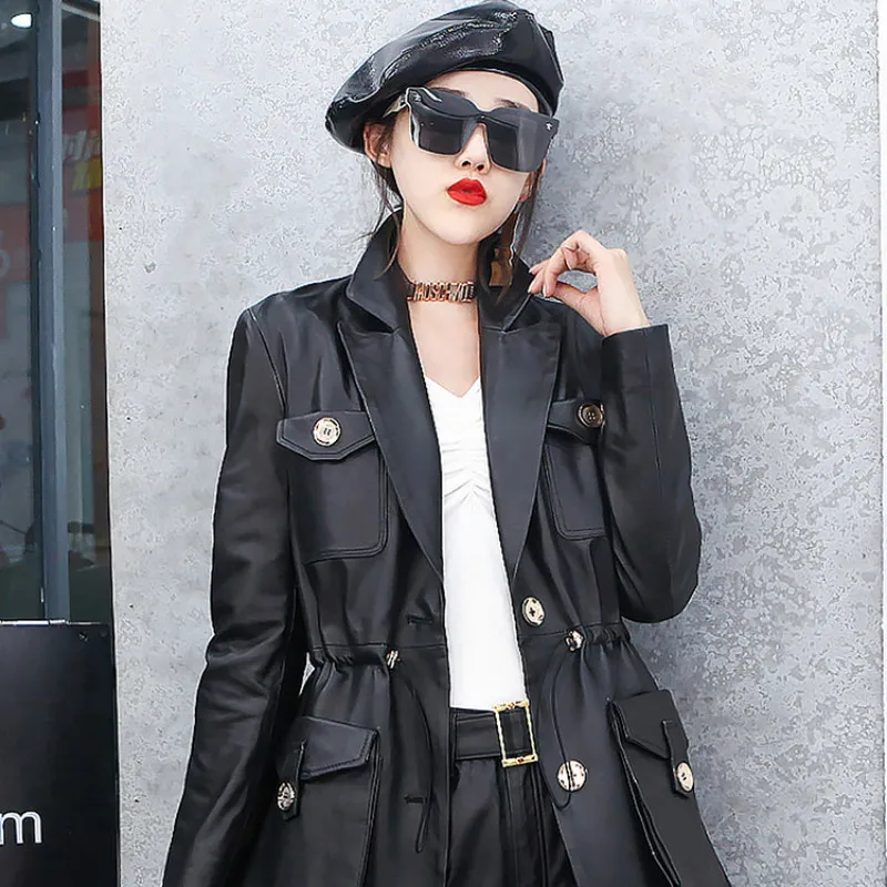 

Fashion Genuine Leather Jacket Women Casual Real Sheepskin Coat Female Long Womens Clothing Purple Korean Autumn Outwear WPY2257