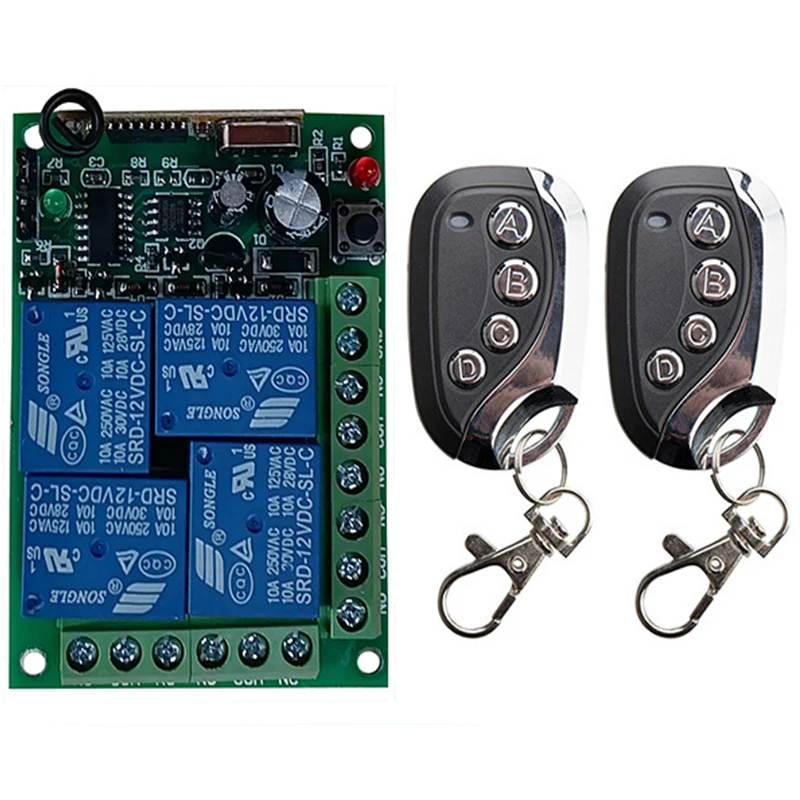 

433MHz Universal Wireless Remote Control DC 12V 24V 4CH 4Channel Relay Receiver Module RF Switch 4 Button Remote Control Garage