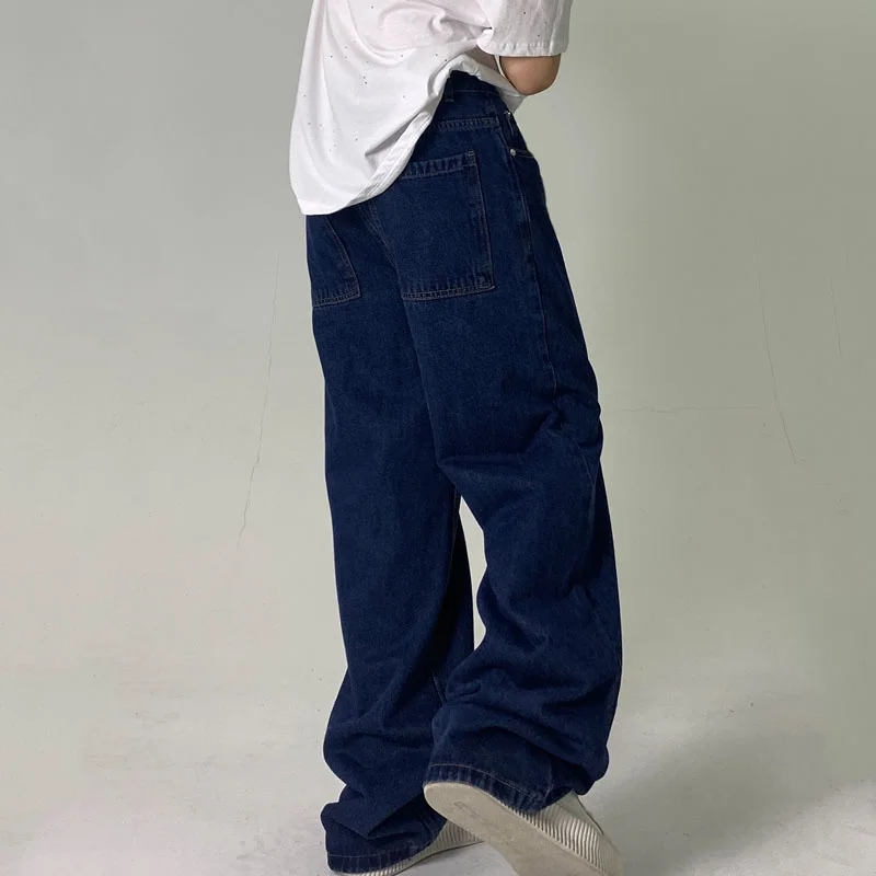 Men Long Wide Leg Jeans Autumn Solid Straight Denim Pants Male Loose Vintage Streetwear  Casual Man Trousers