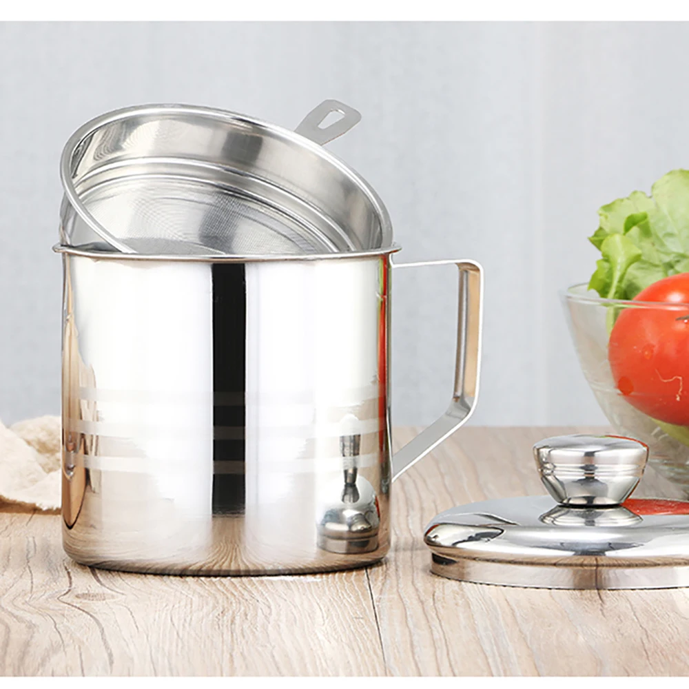 

Kitchen Cooking Oil Filter Pot Soup Grease Strainer Separator Stainless Steel