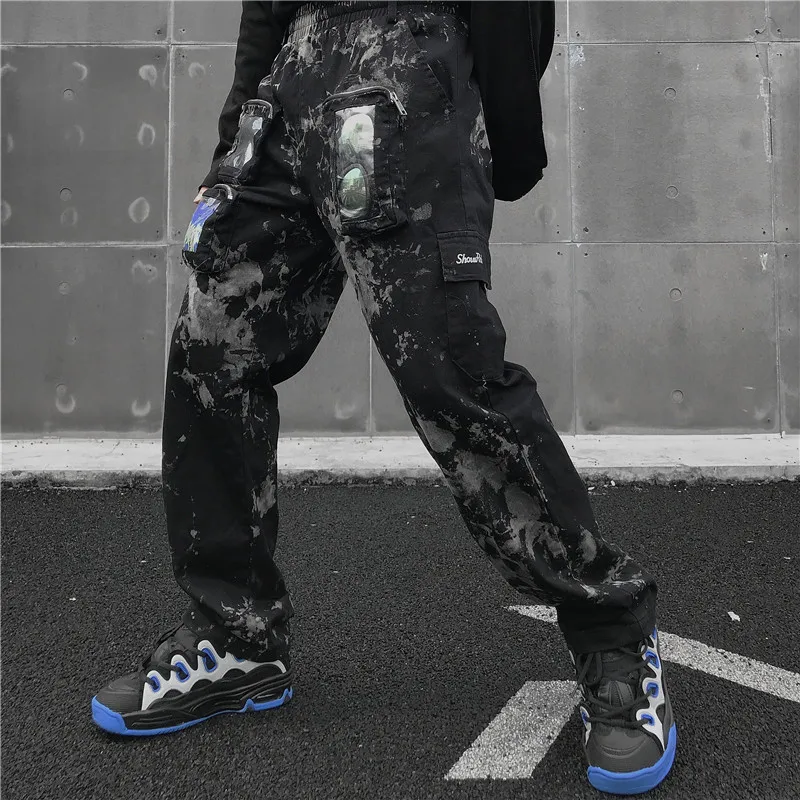 Темные иконы несколько карманов хип-хоп штаны Мужские из саржевого хлопка для