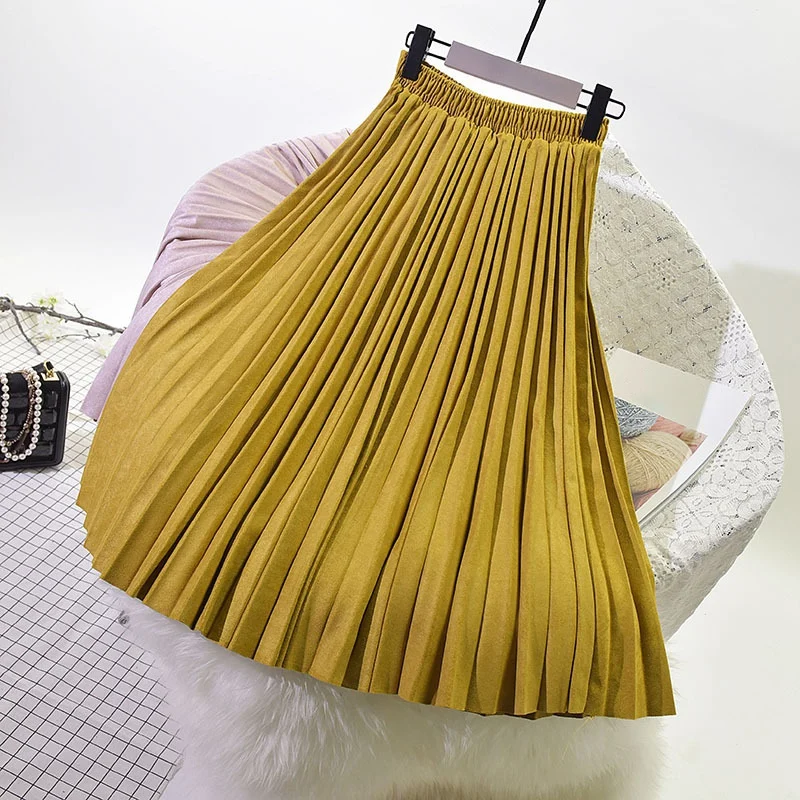 

Kili 2-Layer Spring and Autumn Women's Suede Skirt Long Pleated Skirt Retro Fashion Skirt