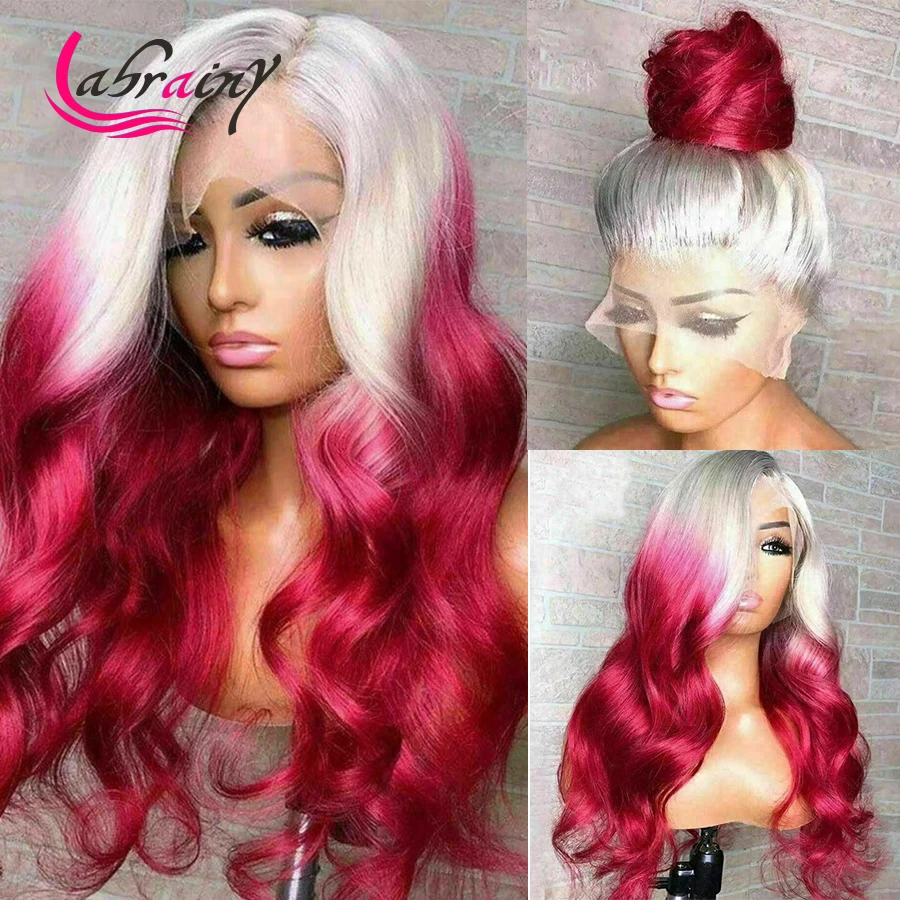 

13x6 Ombre 613 Blonde Lace Front Wigs Glueless Transparent Lace Frontal Wigs Brazilian Wine Red 99J Human Hair Wigs Pink Colored