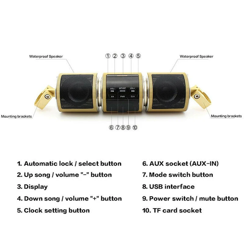 1 шт. Золотой мотоцикл аудио звуковая система Bluetooth MP3 FM Радио стерео динамик для Kawasaki