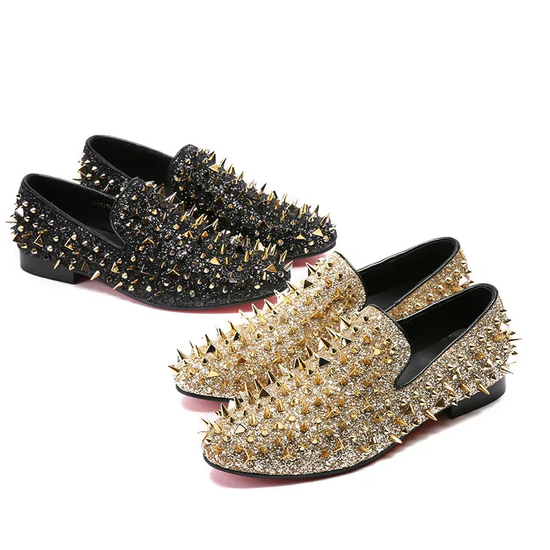 Мужские блестящие туфли с заклепками Туфли-лодочки Новые мужские модные