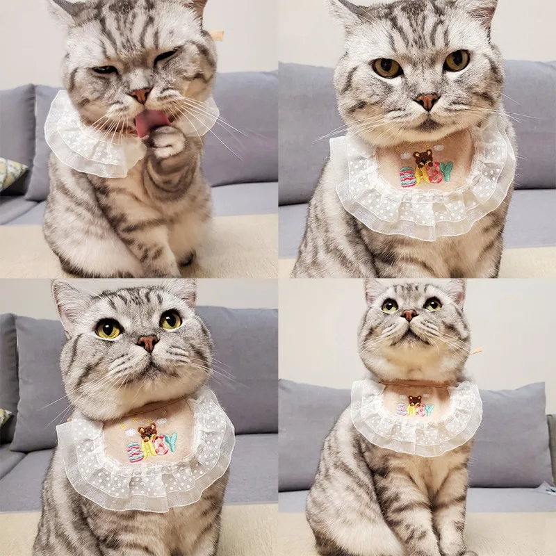 

Pet Cat Bib Fashion Adjustable Cats Necklace Scarf Cute Style Puppy Collars Lace Flower For Small Middle Dog Kitten S/M Size