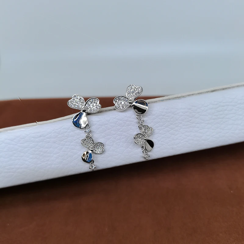 

Female trend fashion zircon clover earrings S925 sterling silver original high quality exquisite jewelry holiday gift