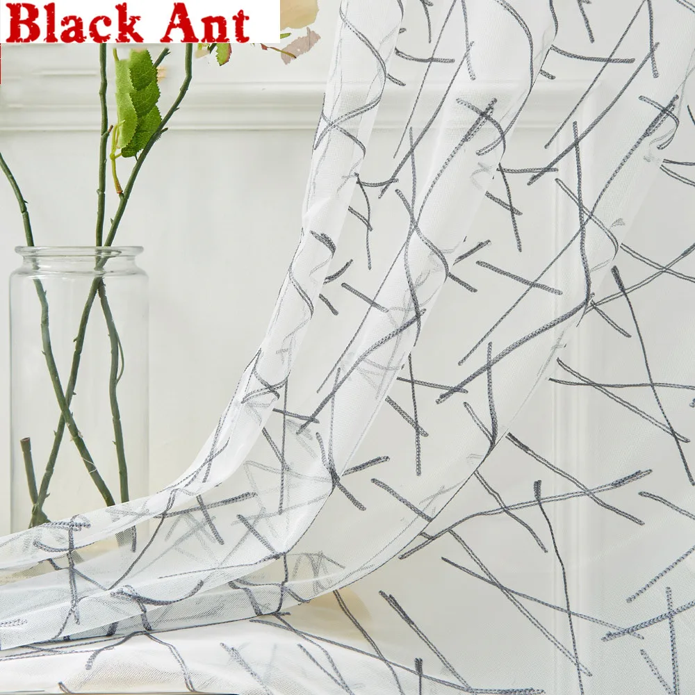 Белая занавеска геометрической формы прозрачная тканевая для гостиной вуаль