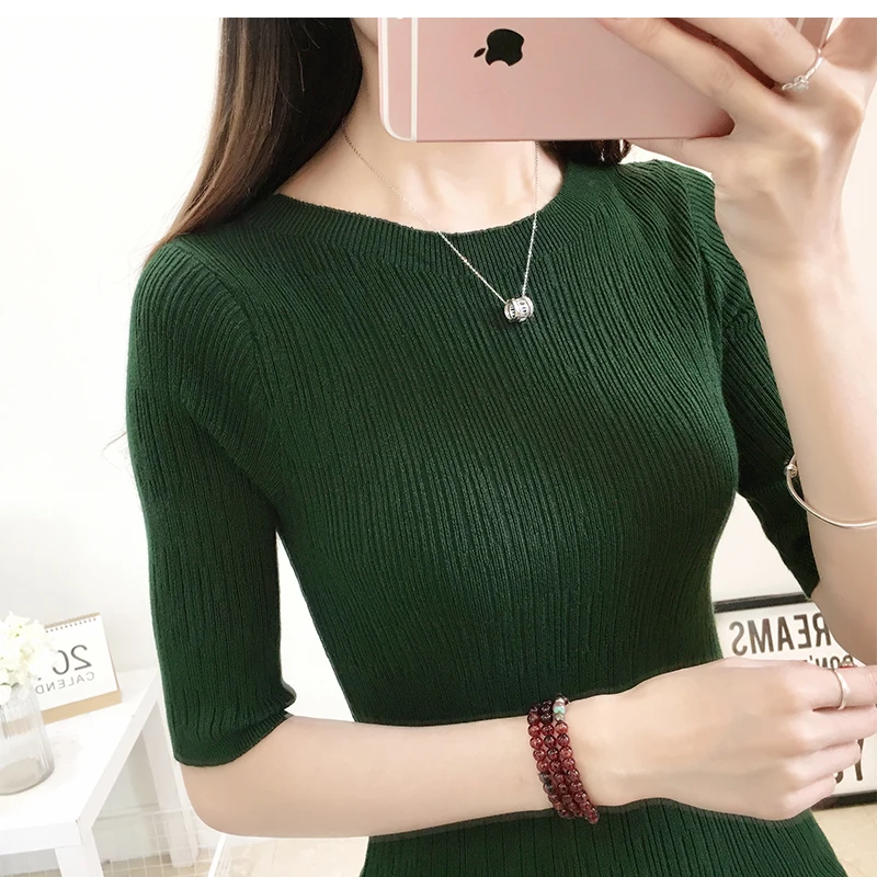 Lcybhe New half-sleeved ice-silk knitted sweater with loose Korean version of Middle-Sleeve for students 19L | Женская одежда